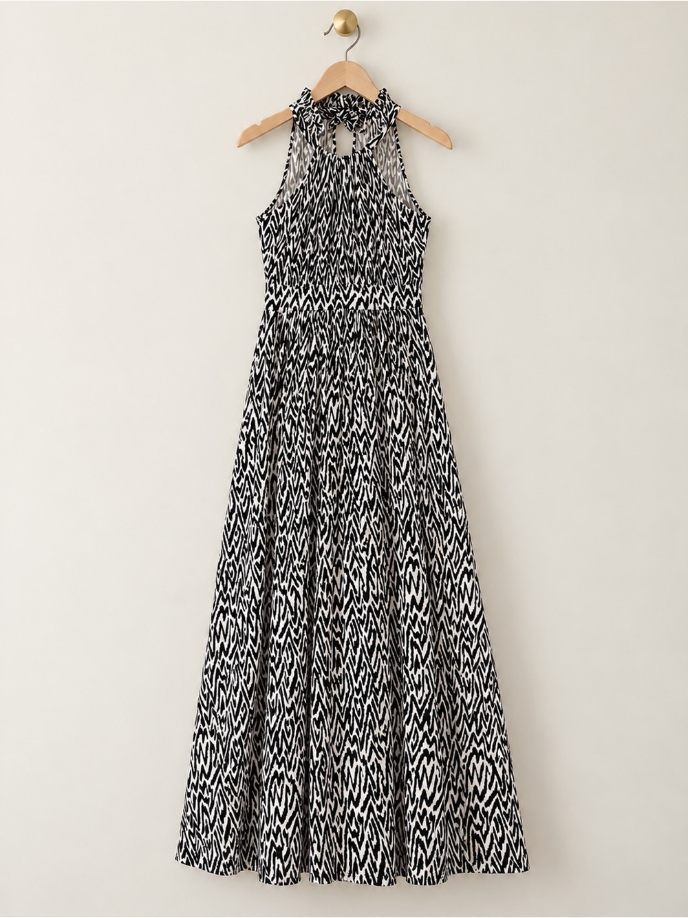 Banana Republic Black & White Abstract Print Halter Maxi Dress Size Small